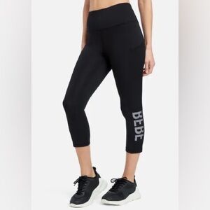 Bebe Sport Black Capri Leggings with Bold Logo / Plus Size 2X /